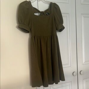Mine Brown and Green Puff Sleeve Sundress Casual